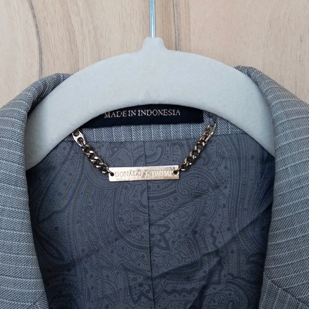 Donald J. Trump Mens Wool Blazer 40S Gray Pinstripe Classic Business Formal